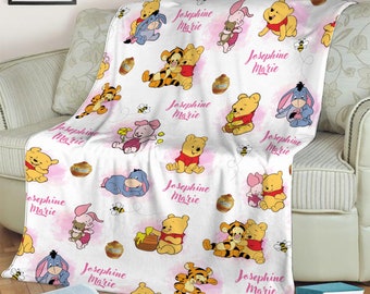 Benutzerdefinierte Name Winnie the Pooh Decke, Pooh und Freunde Fleece Nerz Sherpa Decke, benutzerdefinierte Name Decke, Geburtstagsgeschenke