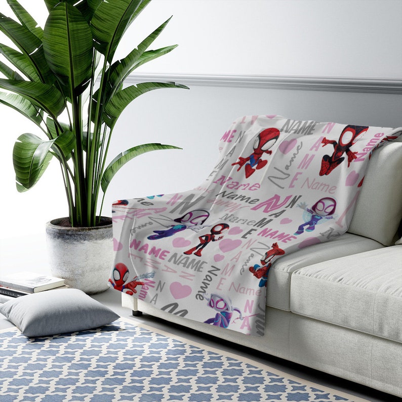 Customized Spidey and His Amazing Friends The Spider Gwen Fleece Blanket, Spiderman Blanket, Cartoon Spidey Baby Blanket Anniversary Gift image 4