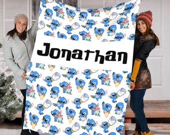 Personalized Stitch Baby Blanket, Stitch Fleece Mink Sherpa Blanket, Lilo and Stitch Blanket, Stitch Birthday Gifts, Newborn Toddler Gift