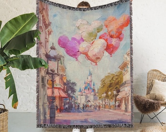 Disneyland Woven Blanket, Mickey Head Balloon Blanket, Disney Castle Tapestry, Disney Woven Blanket, Disney Sofa Throw