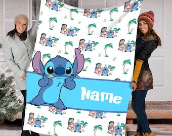 Personalized Name Stitch Blanket, Stitch Fleece Mink Sherpa Blanket, Lilo And Stitch  Blanket, Ohana Means Family, Stitch Birthday Gifts