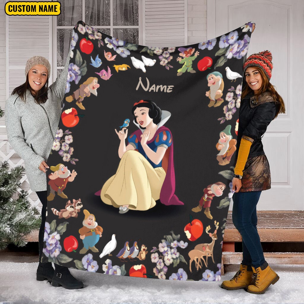 Personalized Name Princess Snow White Blanket Snow White and the Seven Dwarfs Fleece Mink Sherpa Blanket Birthday Gifts
