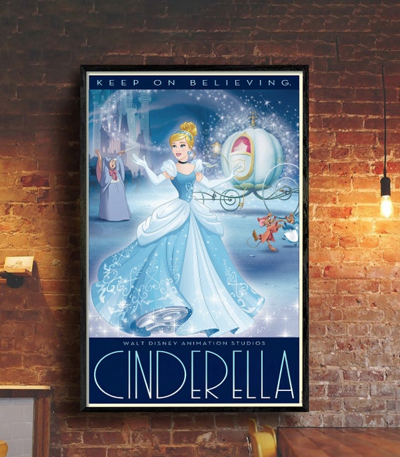 Princess Cinderella Poster, Keep on Believing Quote, Vintage