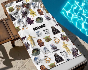 Customized Name Star Wars Characters Beach Towel, Star Wars Bath Towel, Pool Towel, Darth Vader Gift For Kid, Kids Beach Towel
