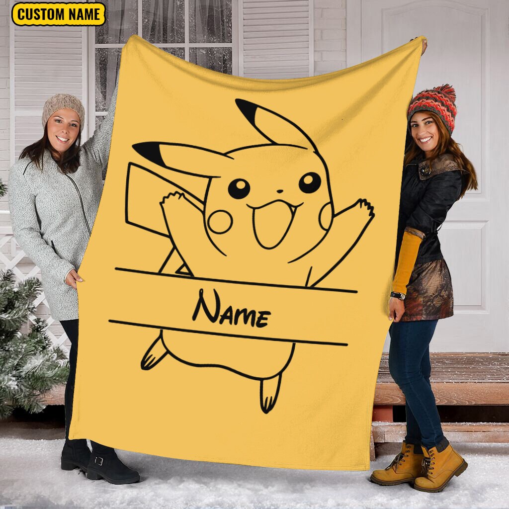 Custom Name Pikachu Blanket PKM Pikachu Fleece Mink Sherpa Blanket Cartoon Anime Blanket Custom Name Blanket Blanket Birthday Gifts Etsy