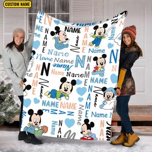 Personalized  Name Disney Baby Mickey Blanket , Cute Mickey Fleece Mink Sherpa Blanket, Magic Kingdom Blanket, Custom Name Blanket