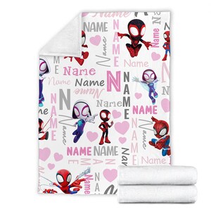 Customized Spidey and His Amazing Friends The Spider Gwen Fleece Blanket, Spiderman Blanket, Cartoon Spidey Baby Blanket Anniversary Gift image 6