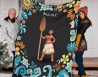 Manta de bebé con nombre personalizado de princesa Moana, Manta con nombre de bebé de princesa de Disney, Manta de Moana de Disney, Personajes de dibujos animados de Moana
