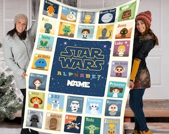 Customized Name Star War Characters Alphabet Blanket, Star Wars Blanket, Disney Star Wars Fleece Mink Sherpa Blanket, Birthday Gift