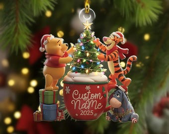 Personalized Disney Pooh and Friends  Christmas Ornament, Custom Disney Head Ornament, Family Vacation Keepsake, Disneyland Trip 2025 Decor