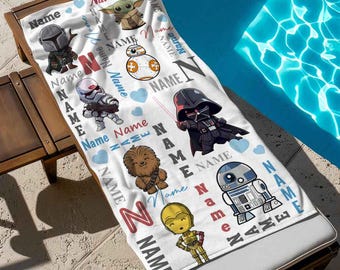 Customized Name Star Wars Beach Towel, Star Wars Characters Bath Towel, Pool Towel, Darth Vader Gift For Kid, Kids Beach Towel