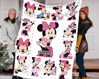 Nombre personalizado Minnie Mouse manta, linda manta Minnie Fleece Mink Sherpa, manta Magic Kingdom, manta de nombre personalizado