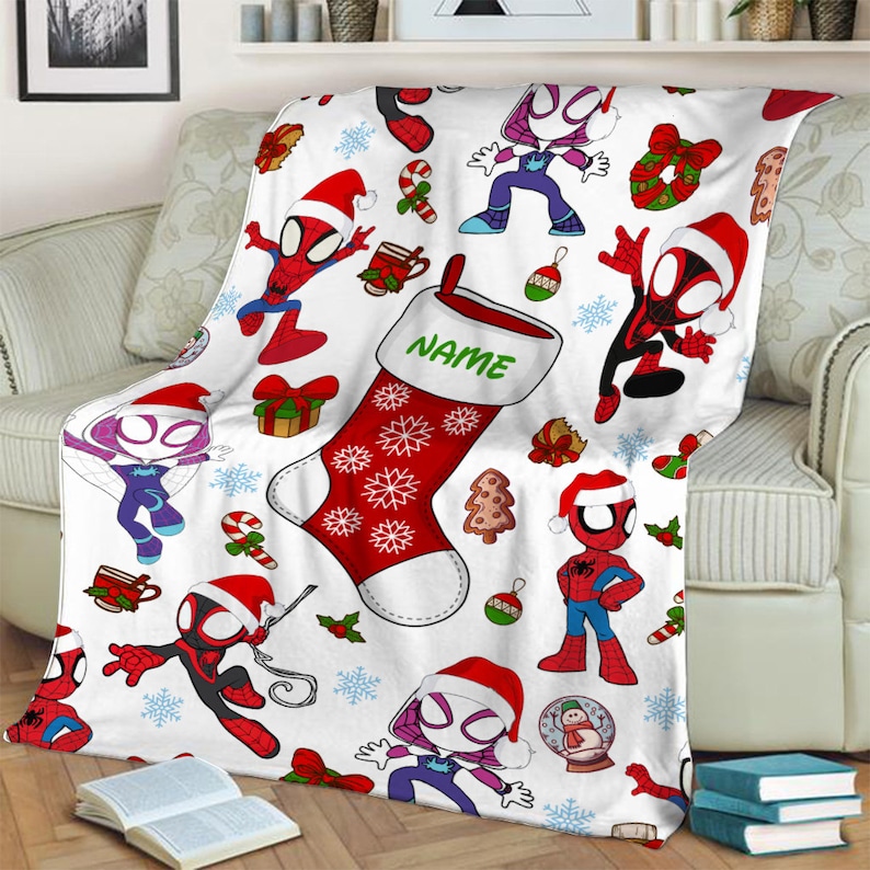 Customized Spidey and His Amazing Friends, Christmas Spidey Fleece Blanket, Spiderman Blanket, Cartoon Spidey Baby Blanket Anniversary Gift image 4