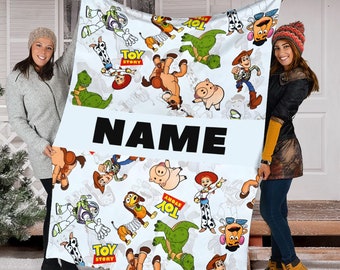 Personalized Name Disney Toy Story Blanket, Toy Story Blanket, Woody, Jessie, Buzz Lightyear, Rex, Slinky, Fleece Mink Sherpa Blanket