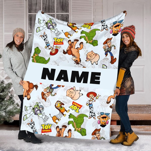 Personalized Name Disney Toy Story Blanket, Toy Story Blanket, Woody, Jessie, Buzz Lightyear, Rex, Slinky, Fleece Mink Sherpa Blanket