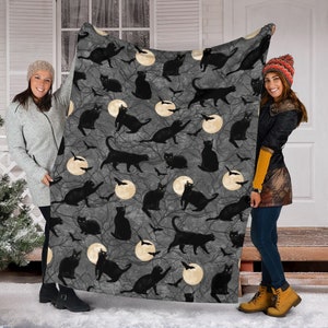 Cat Black Blanket, Halloween Blanket, Pumpkin Black Cats Blanket, Halloween Blanket Decoration, Halloween Gift for Cat Lover Halloween Gifts