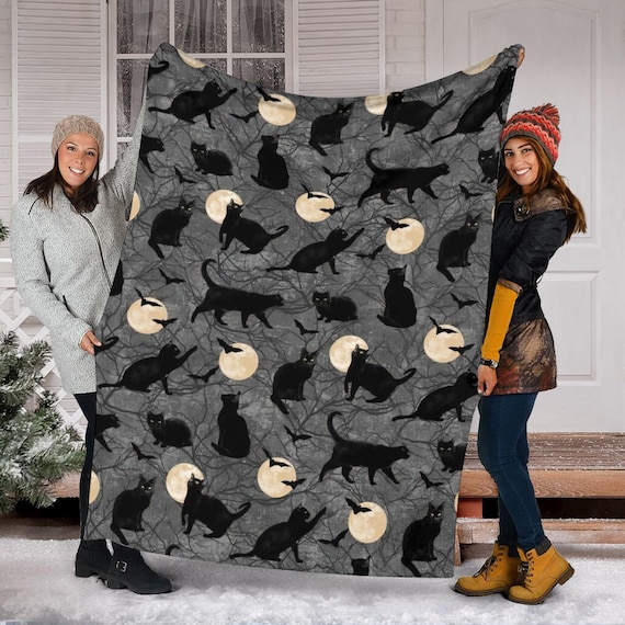 Cat Black Blanket, Halloween Blanket, Pumpkin Black Cats Blanket, Halloween Blanket Decoration, Halloween Gift for Cat Lover Halloween Gifts