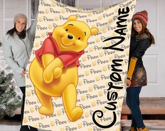 Manta de Pooh con nombre personalizado, manta de Sherpa de visón polar Winnie The Pooh de Disney, regalo de fan de Pooh, manta del Reino Mágico