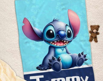 Personalized Name Disney Stitch Blanket, Lilo And Stitch Throw  Blanket, Magic Kingdom Blanket, Custom Name Blanket