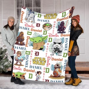 Personalized Name Star Wars Baby Blanket, Star Wars Blanket, Star Wars Characters Blanket, Custom Name Blanket, Birthday Gift