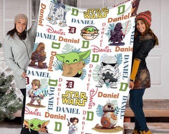Personalized Name Star Wars Baby Blanket, Star Wars Blanket, Star Wars Characters Blanket, Custom Name Blanket, Birthday Gift
