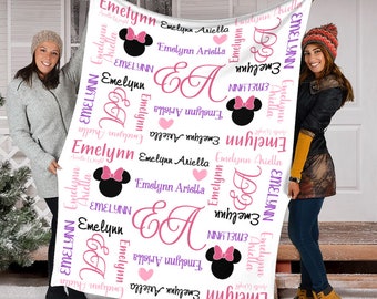 Custom Name Minnie Mouse Baby Blanket, Disney Minnie Fleece Blanket, Disney Christmas Gift For Kids, Birthday Gift, Disneyland Blanket