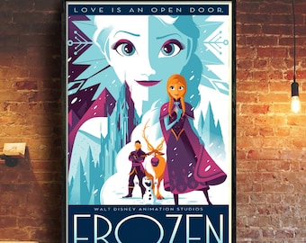 Princess Anna Poster, Frozen Movie Poster, Love Is An Open Door Frozen Quote, Vintage Disney Movie Poster Classic, Walt Disney Poster