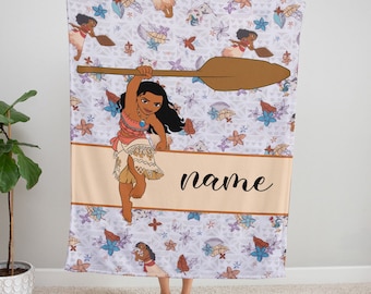 Personalized Name Princess Moana Blanket, Disney Princess Baby Name Blanket, Disney Moana Blanket, Moana Cartoon Characters