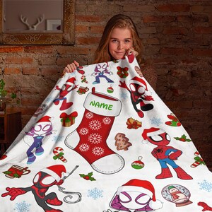 Customized Spidey and His Amazing Friends, Christmas Spidey Fleece Blanket, Spiderman Blanket, Cartoon Spidey Baby Blanket Anniversary Gift image 5