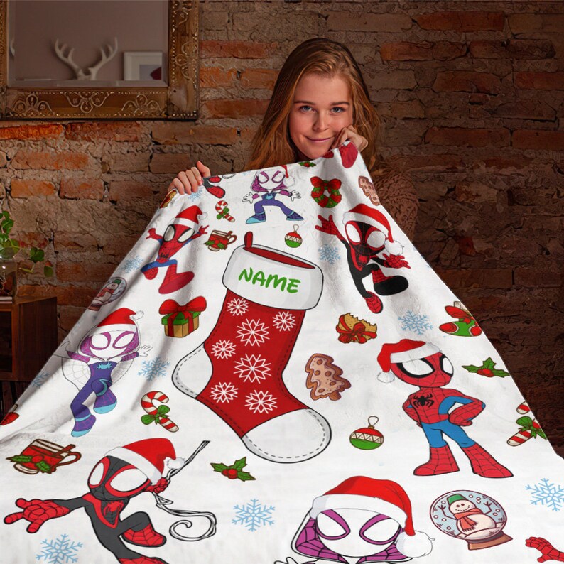 Customized Spidey and His Amazing Friends, Christmas Spidey Fleece Blanket, Spiderman Blanket, Cartoon Spidey Baby Blanket Anniversary Gift image 5