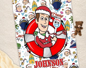 Christmas Toy Story Woody Blanket, Personalized Name Woody Blanket, Toy Story Characters Blanket,  Disney Blanket, Christmas Blanket