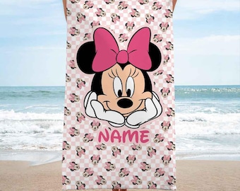 Disney Minnie Bath Towel, Customized Name Minnie Mouse Beach Towel, Pool Towel, Disneyland Gift For Kid, Kids Beach Towel, Summer Gift
