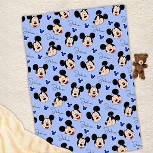 Personalized  Name Disney Baby Mickey Blanket, Mickey Pattern Fleece Mink Sherpa Blanket, Magic Kingdom Blanket, Custom Name Blanket