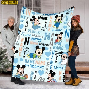 Baby Mickey Mouse Blanket, Personalized Name Disney Mickey Blanket, Mickey Fleece Mink Sherpa Blanket, Magic Kingdom, Custom Name Blanket