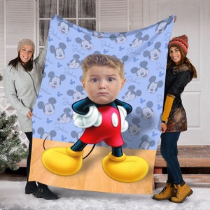 Personalized Photo Blanket, Custom Name Disney Mickey Blanket , Funny Mickey Fleece Mink Sherpa Blanket, Magic Kingdom Blanket