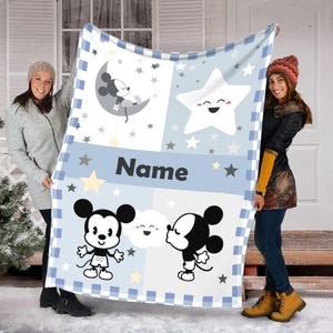 Baby Mickey Mouse In Night Blanket, Personalized Name Disney Mickey Blanket, Magic Kingdom, Custom Name Blanket