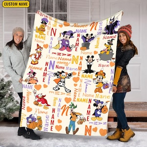 Halloween Mickey And Friends Blanket, Mickey Not Scary Movie Blanket, Disney Mickey Mouse Halloween Blanket, Halloween Disney Blanket