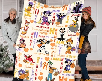 Halloween Mickey And Friends Blanket, Mickey Not Scary Movie Blanket, Disney Mickey Mouse Halloween Blanket, Halloween Disney Blanket