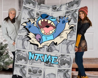 Personalized Name Stitch Blanket, Lilo and Stitch Blanket, Disney Stitch Blanket , Ohana Means Family, Stitch Birthday Gifts