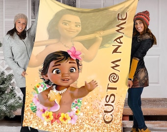 Nombre personalizado Manta Moana, Manta de nombre de bebé inspirada en la princesa, Manta de bebé inspirada en la princesa, Personajes de dibujos animados de Moana