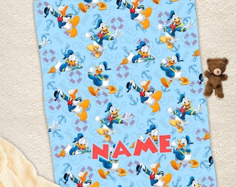 Personalized Name Donald Duck Blanket, Donald Fleece Mink Sherpa Blanket, Magic Kingdom Blanket, Baby Throw