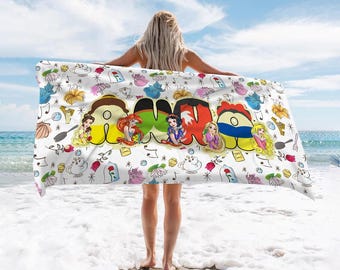 Custom Letter Name Disney Princess Beach Towel, Princess Bath Towel, Pool Towel, Disneyland Gift For Kid, Kids Beach Towel