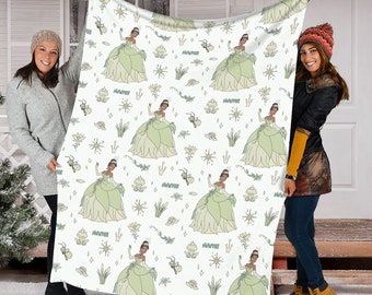 Personalized Name Princess Tiana Blanket, Disney Tiana Blanket, The Princess And The Frog Fleece Mink Sherpa Blanket, Birthday Gifts