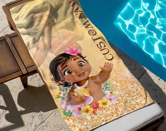 Custom Name Baby Princess Moana Beach Towel, Disney Moana Bath Towel, Pool Towel, Disneyland Gift For Kid, Kids Beach Towel