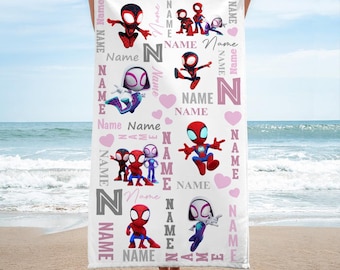 Customized Name Spidey and His Amazing Friends Beach Towel, Spidey Bath Towel, Pool Towel, Disneyland Gift For Kid, Kids Beach Towel