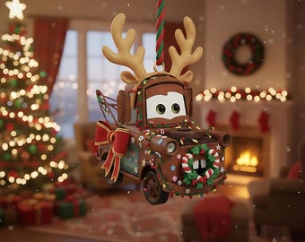 Disney Tow Mater Car Christmas Ornament, Racing Cars 2025 Christmas Tree Decor, Custom Pixar Mater Decor Gift, Xmas Ceramic Ornament