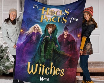 Es Hocus Pocus Time Witches Manta, Nombre personalizado Manta de Halloween, Hocus Pocus Fleece, Sanderson Sisters, Disney Halloween, Fiesta de Halloween