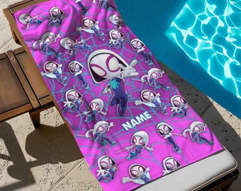Customized Ghost-Spider Beach Towel, Spidey and His Amazing Friends Bath Towel, Pool Towel, Disneyland Gift For Kid, Kids Beach Towel