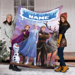 Personalized Name Disney Frozen Characters Blanket, Princess Elsa Blanket, Frozen Fleece Mink Sherpa Blanket, Birthday Blanket