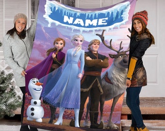 Personalized Name Disney Frozen Characters Blanket, Princess Elsa Blanket, Frozen Fleece Mink Sherpa Blanket, Birthday Blanket